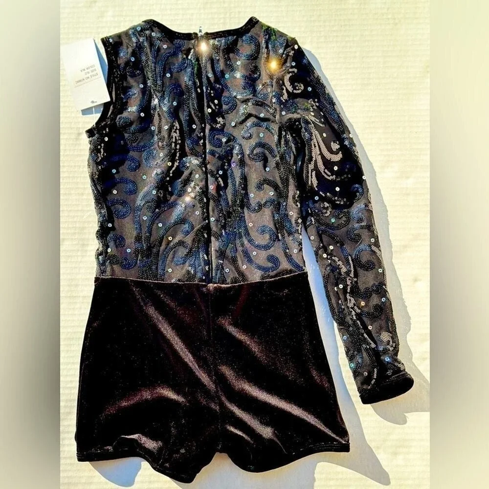 Double Platinum Sequin Unitard dance costume black sequin sparkle CXL